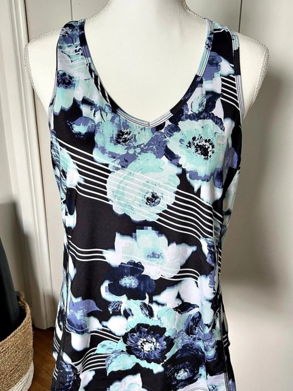 Fila Floral Racerback Tank Top in Black & Blue